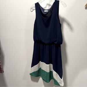 Pixley Navy, White & Green Sleeveless Blouson Dress S